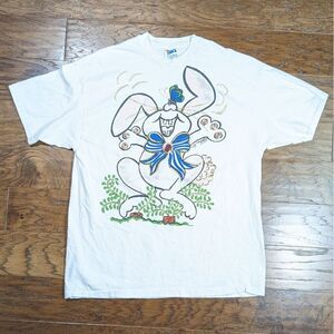 VTG Lisa Coufal Easter Bunny XL Single Stitch T Shirt Hand Painted Glitter 90s‎